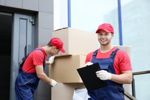 Commercial moving team preparing office relocation in Brompton