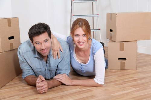 Removal vehicle and boxed belongings during a move