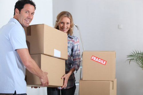 Packed boxes and furniture ready for storage near Brompton